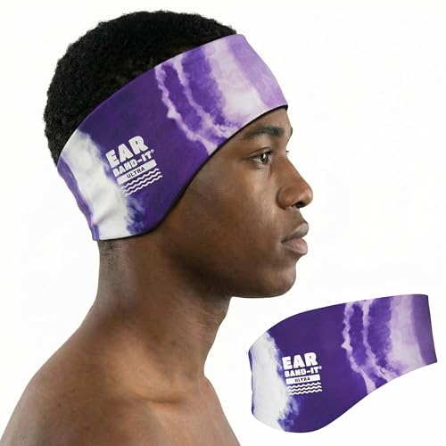Ear Band-It Ultra - Diadema de natación (mantiene el agua fuera, sujeta los tapones para los oídos), recomendada por médicos, grande (edades de 8 a adultos), color morado