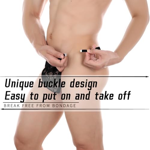 Mens Lace Thong Sexy Low Rise Sissy Thong Panties with Adjustable Stretch Waistband Men's Thong Underwear3