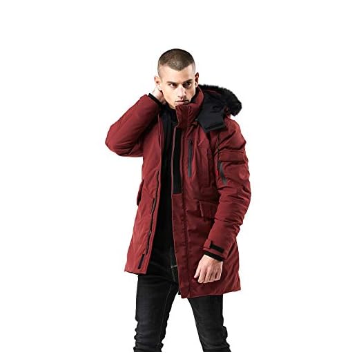 WEEN CHARM Men's Warm Parka Jacket Anorak Jacket Winter Coat with Detachable Hood Faux-Fur Trim (Wine Red, 2XL)