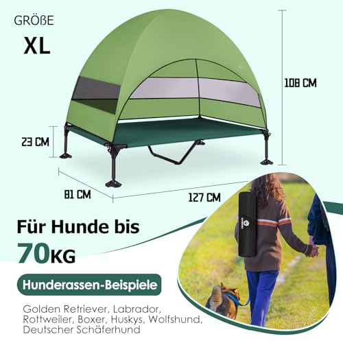 Erhöhtes Hundebett Outdoor mit Dach,Hundeliege Klappbar mit Anti-Rutsch-Füßen, Hundezelt Outdoor mit Großem Schatten, Kühlendes ErhöHtes Hunde Bett für Camping, Garten, Strand & Pool