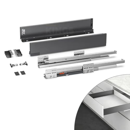 Image of Kings Soft Close Tandem Box Drawer System for Modular Kitchen | Load Capacity Upto 45 Kg | Galvanised Steel, Full Extension Slides- 500mm Length x 84mm Height (4 Inch), Iron Grey- 5 Year Warranty