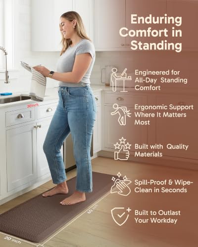 Image of Ophanie Kitchen Mats for Floor,3 /4 inch Thick,20x60 Anti Fatigue Cushioned Mat,Kitchen Rugs,Waterproof,Comfort Ergonomic Standing Mat for Office,Home,Sink with 99+ Pairs of Anti-Slip Bottom Ridges