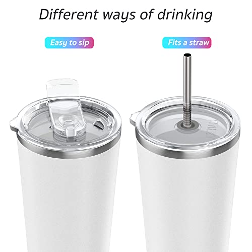 Thily Vacuum Insulated Tumbler Stainless Steel 26 Oz Coffee Cup With 2 Lids And Straws, Powder Coated Travel Mug, Keeps Ice Drinks Cold, White #TOP1
