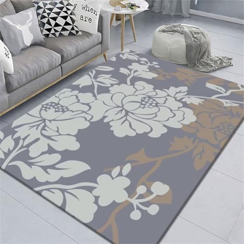 Tapis moelleux au design floral gris avec finitions premium