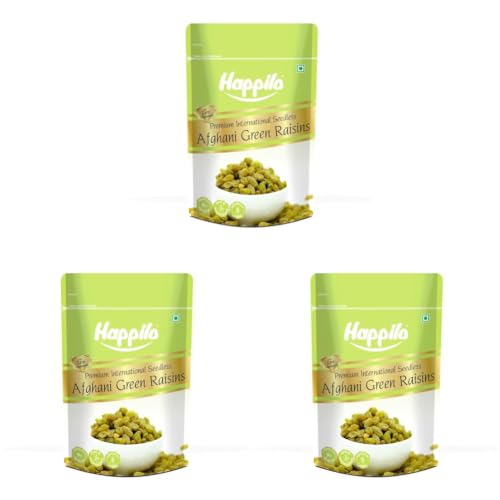 Image of Happilo Premium Seedless Afghani Green Raisins 200g | Kishmish /Kismis | Dry Fruits, Healthy Snacks | Nutritious, Rich in Iron & Vitamin B | Antioxidant Rich Snack (Pack of 3)