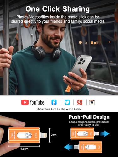 Image of 512GB Photo Stick for iPhone Flash Drive, Memory Stick Phone Storage for Photos and Videos Files Backup, Compatible with iPhone iPad Android PC, Plug & Play, No App Required (Cosmic Orange)