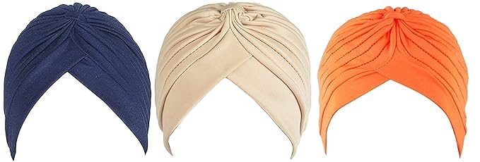 SATKARTAR Men & Women Pleated Head Wrap Knit Bonnet Turban/Pleated Stretchable Polyester Pagri Head Cover/Sun Cap Pack of 3