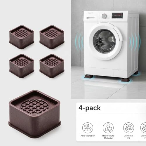 Image of SAI PRASEEDA Anti-Vibration Washing Machine Pads | 1 Set (4 pcs) | Maroon | Square Shape | Stands for Washer, Fridge, Furniture, Beds, Tables, Sofa | Shock & Noise Reduction
