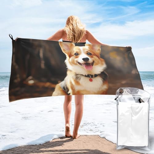 FCTVASDM Toalla de playa de microfibra de 27.5 x 55 pulgadas, toalla de secado rápido, manta de playa sin arena, toallas de camping de gran tamaño, toallas de baño para perros Corgi, toallas de viaje