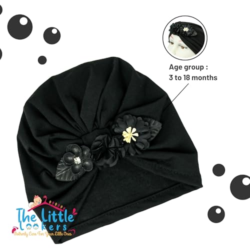 Image of THE LITTLE LOOKERS Turban Cap | Turban Knot Bow Cap | Turban Cap for New Born Kids | Cap for Baby Girl |Cap for Baby Boy | Baby Flower Turban Cap
