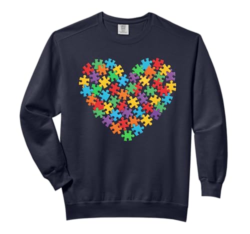 Autism Awareness Heart Puzzle Piece Mens Womens Boys Girls Comfort Colors Adult Sweatshirt