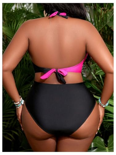 SOLY HUX Women's Plus Size Swimsuit Color Block Halter Criss Cross Bikini Sets Two Piece Bathing Suit2