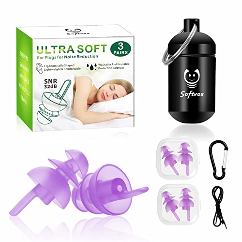 Noise Reduction Ear Plugs, SNR 23dB Hearing Protection Ear Plugs with 3 Replaceable Ear Tips, High Fidelity Ear Plugs for Concerts, Music, Motorcycle, Travel, Construction