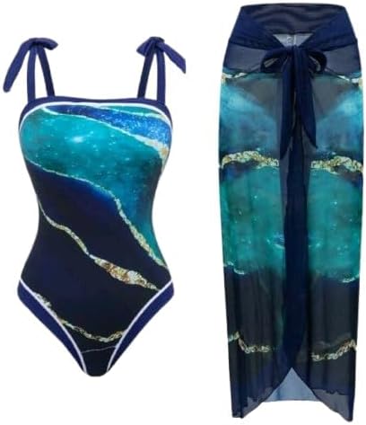SHEIN-Swim Printed Strap Beachwear Matching One-Piece Swimsuit An...