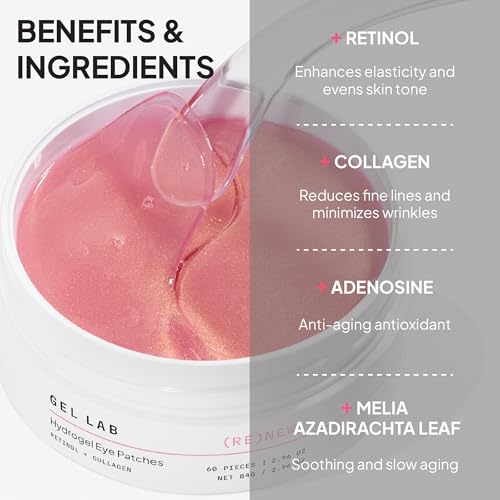 Gel Lab RENEW Retinol & Collagen Under Eye Patches - Korean Skincare Hydrating Eye Mask for Fine Lines, Wrinkles, Firming, Brightening - 60 Patches - Image 5