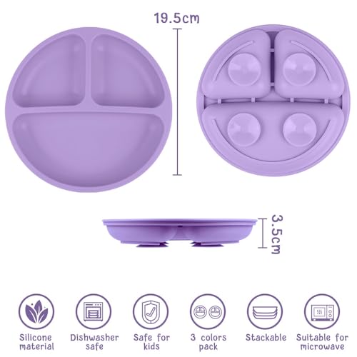 Vicloon 2-Pack Suction Plates with 3-Compartment Divided Design — view 2