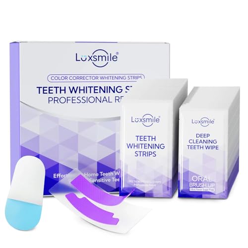 Image of Teeth Whitening Strips V34 Purple Whiten Strips Non Sensitive for Teeth Whitening Efficient Professional Teeth Whitening Kit with Extra Cleaning Wipes, 28set /56pcs