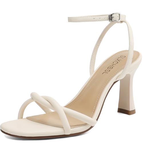 Image of Womens Kitten Heels, Round Open Toe Strappy Heeled Sandals, Ankle Strap Dress Shoes for Party, Wedding, Low Heel 2.5 inch