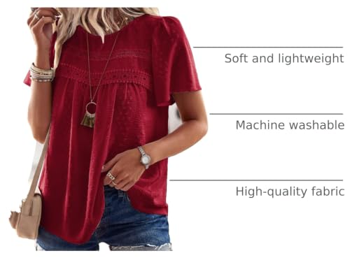 Image of Falechay Womens Summer Tops Crewneck Short Sleeve Shirts Casual Chiffon Blouses Flowy Lace Hem Boho Clothing Trendy 2026