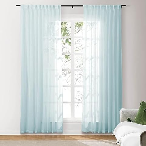 Drapifytex 84 Inches Long by 72 Inches Wide Light-Weight Solid Color Sky Blue Pinch Pleat Sheer Voile Curtains, Rustic Bedroom Floating Back Tab Sheer Curtains Window Treatment, 1 Panel Cover