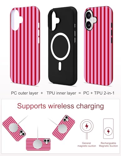 Coque iPhone 16 MagSafe à rayures esthétiques en TPU et PC rigide antichoc - 2