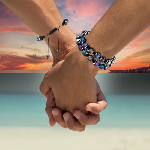 Lusofie 2 Pcs Adjustable Mood Bracelet Dazzling Shimmer Color Changing Beads Based on Emotions Thermochromic Bead Bracelets Mood Jewelry for Women Men Holiday Christmas Gifts4