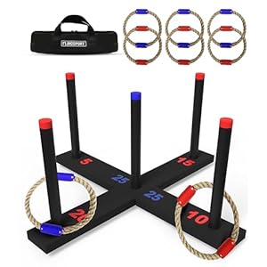 Ring Toss Game, Incl. 6 Double Beaded Rings & Carry Case Outdoor Lawn Games for Kids, Adults & Family, Backyard Camping Sports Activities, Best Party Gifts for Teens, Boys & Girls Ages 8-12+ Years Old