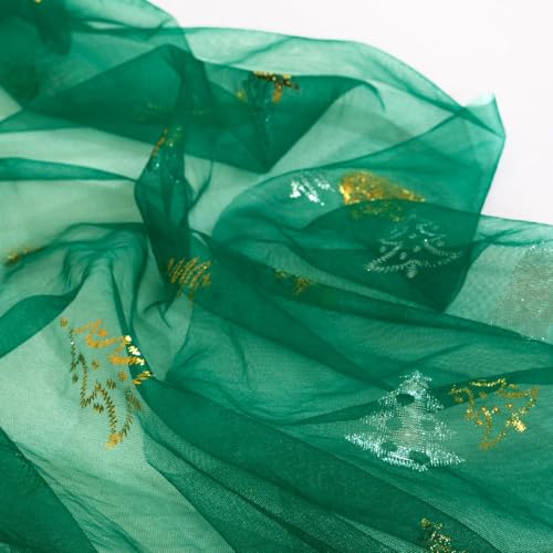 Image of Christmas Tree Table Runner Emerald Green Gauze Foil Table Runner, 3PC