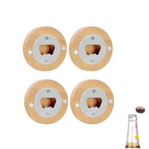 Weenwill Décapsuleur,4 PCS Ouvre-Bouteilles Rond en Bois Personnalisé avec Base Magnétique Décapsuleur en Bambou et Acier Inoxydable pour...