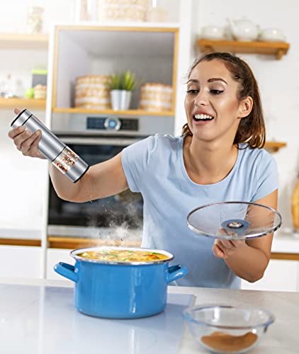 Ouwman 2 Pack Electric Salt And Pepper Grinder Set, Automatic Stainless Steel Pepper Mill Grinder With Convenient One Hand Operation, Led Light, Adjustable Coarseness, Cleaning Brush, Battery Powered #TOP5