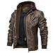 Generisch Lederjacke Herren Winter 5XL,Lederjacke Herren Echtleder Winter Vintage Mit Kapuze Und Taschen Fell Jacke Mode Retro Biker Slim Fit Männer Motorrad Casual Winterjacke Ledermantel 5XL