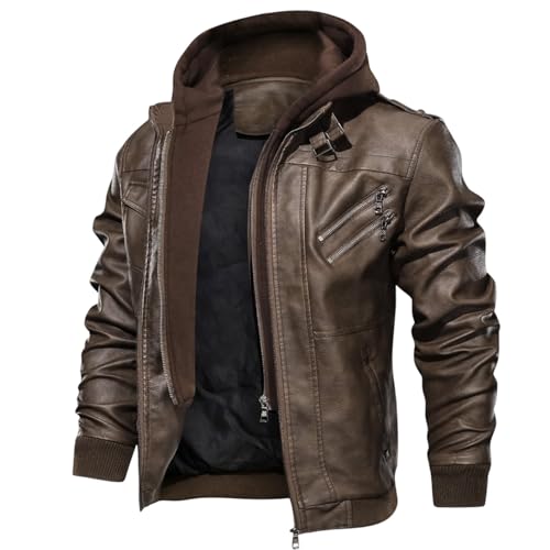 Chaqueta Cuero Hombre Aviador Abrigo Chaqueton Mangas Largas Piel Bombardero Jacket Vintage Bomber Cazadora Chaquetas Moto Entretiempo Chupa Leather Elegante