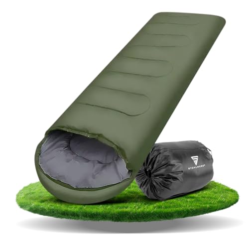 STAHLWERK Schlafsack 220 x 85/85 cm bis -15°C - Großer Outdoorschlafsack, 330g/m2 Füllung, extralanger Campingschlafsack, Mumienschlafsack, Reiseschlafsack, Sommer- und Winterschlafsack, Trekking