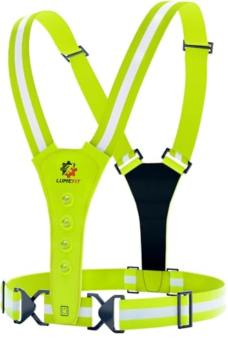 LUMEFIT Chaleco Reflectante – Chaleco de Running con Visibilidad de 360 Grados – Chaleco Unisex de Alta Visibilidad Led para Correr, Ciclismo, Caminar – Ligero y Ajustable – Batería Recargable USB
