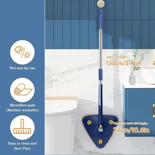 Image of 360 Rotating Triangle Cleaning Mop | Adjustable Long Handle Microfiber Flat Mop for Corner, Floor, Wall & Gap Cleaning | Tile, Kitchen, Bathroom, Ceiling & Home Cleaning | फर्श की सफाई के लिए