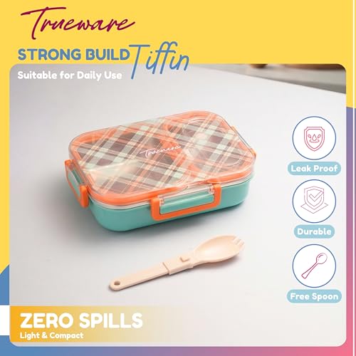 Image of Trueware Cool Touch 304 Stainless Steel PU Insulated Lunch Box with Two Compartment BPA Free, Food Grade Ideal for School, Picnic, Office & Outdoor - 540ml