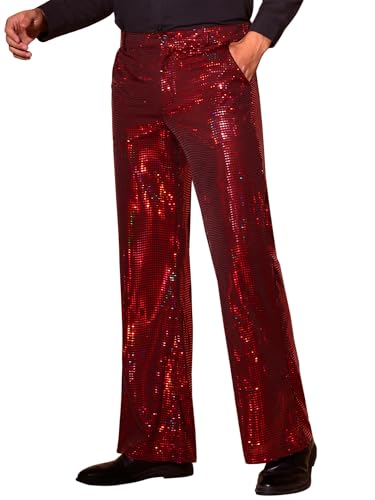 Lars Amadeus Sequins Pants for Men's Metallic Wide Leg Glitter Bell Bottom Flared Pants