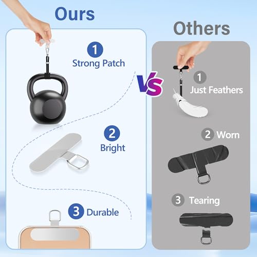 COCASES Metal Phone Tether Tab 4 Pack, Heavy Duty Lanyard Tab Universal Phone Strap Patches Replacement Part for Cell Phone Tether Leash Charm (Black x2; Rose Gold x2)