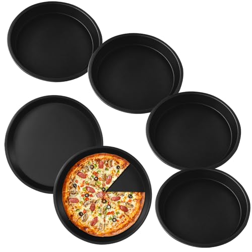 MEYAGOT Set da 6 Teglie Per Pizza Rotonde 23 cm in Acciaio Inox e Carbonio - Per Pizza, Tarte Flambée, Microonde, Cottura Al Forno