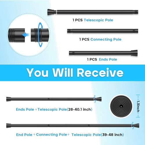 AIZESI Tension Curtain Rod 28 to 48 Inch, 2pcs Black Tension Rod Adjustable Curtain Rod Curtain Tension Rod Spring Tension Curtain Rod No Drill Spring Curtain Rod Small Shower Rod - Thumbnail 2