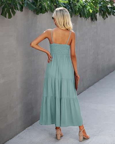 Image of Dokuritu Women's Beach Crochet Lace Maxi Dress Solid Color Summer Vacation Wedding Guest Spaghetti Strap Long Dress