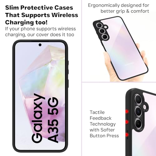 Image of RIGGEAR Shockproof Sleek Hybrid Armor Back Cover Case Compatible with Samsung Galaxy A35 5G (Clear PC + Black TPU Bumper)