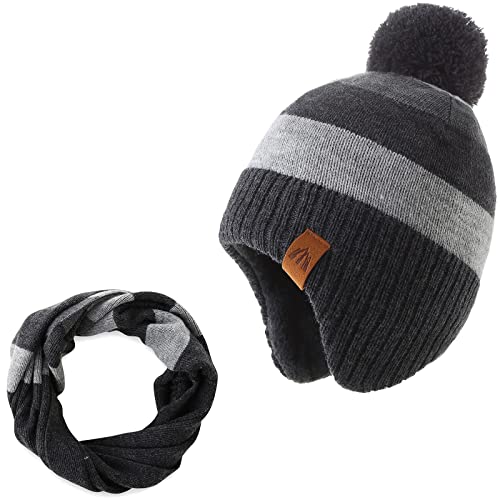 Image of Boys Winter Hat Baby Beanies with Earflap Upgrade Fleece-Lined Skiing Toddler Hat