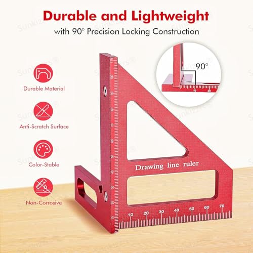 Image of Sunkizzrs Aluminum Alloy 3D Multifunctional Woodworking Ruler -Adjustable Angle Precision Miter Square Measuring Tool -Professional Triangle Ruler for Carpentry, DIY & Construction (45 /90)