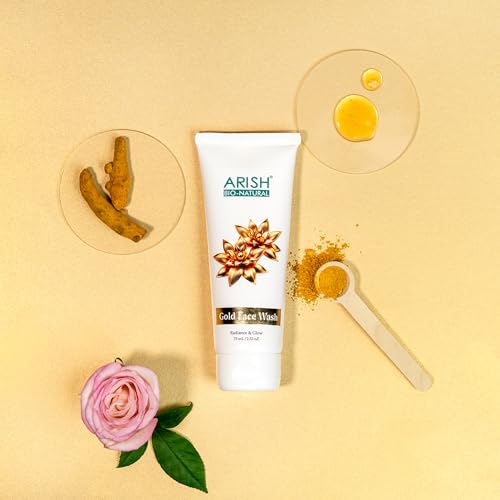 Image of ARISH BIO-NATURAL Gold Face Wash- 75 ml | Sandalwood, Honey & 24K Gold Dust | Luxury Glow & Skin Brightening Daily Cleanser | Anti-Aging Formula for All Skin Types | Ideal for Women & Men
