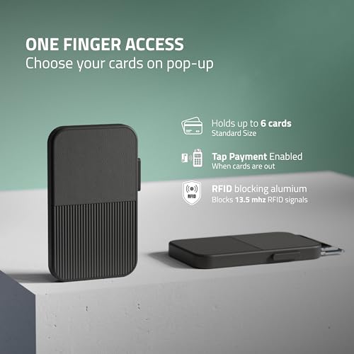 Fidelo Slim Wallet for Men - RFID Blocking Minimalist Sliding Wallet - Thin Push-Button Men's Wallets - Vegan Leather Card Holder - Can Hold 6 Cards - Comes in a Gift Box - 4.6x2.8x0.5 inches (Black)4