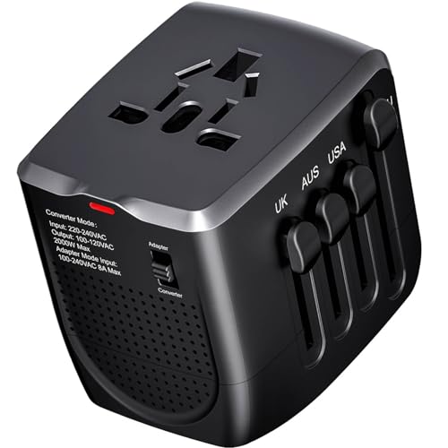 International Travel Adapter Voltage Converter Steps Down 220V to 110V for Cell Phones, Laptops, and Curling Irons, US to UK, Europe, Australia, and More Than 200 Countries
