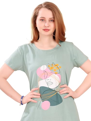 Image of Printed Knee Length Pocket Night Dresses for Women | Cat Lover | Premium Soft Cotton Nighty | Blue and Maroon