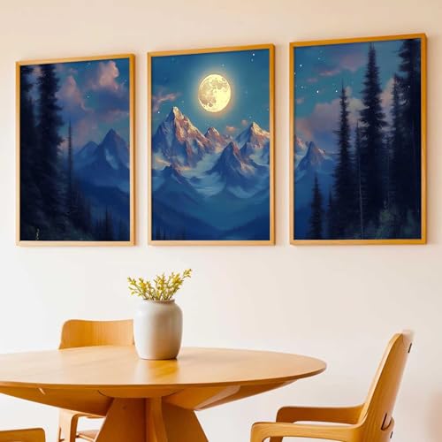 Image of kotart Big Aesthetic Mountains View Wall Art Paintings | Flowers Landscape Framed Painting | Vastu Frames for Living Room Bedroom Wall Decor Set Of 3 (13X17 inch)