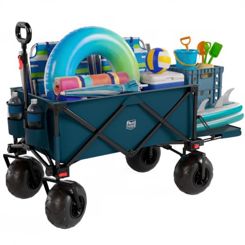Image of TIMBER RIDGE Beach Wagon with Balloon Wheels& All-Terrain Wheels, Tailgate | 300 lbs Heavy Duty Foldable Wagon for Sand Camping Sports，47 inch L Beach Cart with 9 inch Big Sand-Proof Wheels